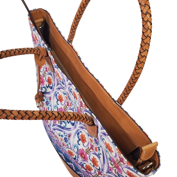 BRIGHTON Kesha Tall Tote Handbag Braided Leather Straps Boho Pattern - Picture 7 of 14